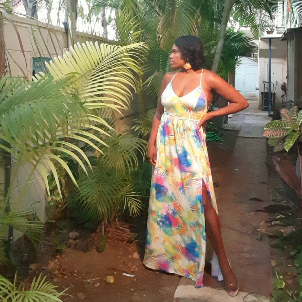 Vibrant Colors Abstract Print Maxi Dress